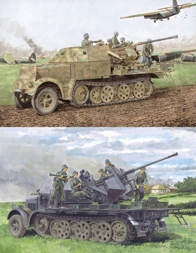 投げ売り堂 - 1/35 WW.II ドイツ軍 Sd.Kfz.7/2 8トンハーフトラック 装甲キャビン 3.7cm Flak37搭載型 / 3.7cm Flak36搭載型 2 in1 [DR6953]_00