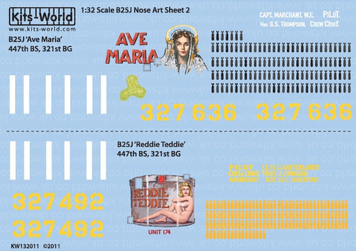投げ売り堂 - 1/32 WW.II B-25J ミッチェル `Ava Maria` ＆ `Reddie Freddie` デカール [KW132011]_00
