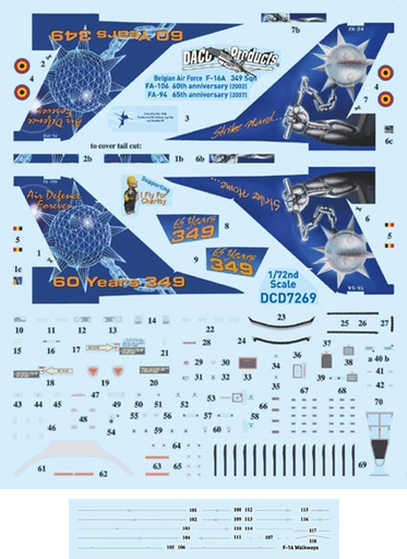 投げ売り堂 - 1/48 ベルギー空軍 F-16A 349Sqn 60周年＆65周年 記念塗装機用デカール [DCD4869]_00