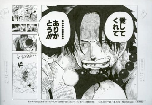 駿河屋 買取 尾田栄一郎先生描きおろしイラスト入り 読者が選んだ名シーン10選 ミニ複製原画 エース ルフィ 頂上戦争編b アニメムック