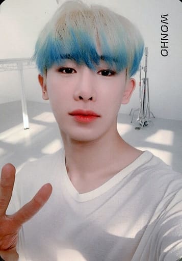 MONSTA X/ウォノ(WONHO)/バストアップ・衣装白・右手ピース・後ろフェンス・背景白・裏面黒・文字白/CD「Take.2 We Are Here」封入特典個人フォトカード MONSTA X/ウォノ(WONHO)/バストアップ・衣装白・右手ピース・後ろフェンス・背景白・裏面黒・文字白/CD「Take.2 We Are Here」封入特典個人フォトカード