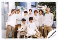 駿河屋 中古 Hey Say Jump 集合 9人 横型 膝上 衣装白 ベージュ 八乙女右手ピース 知念と有岡座り 16 17冬 コンサートグッズ撮影 公式生写真 ジャニーズ